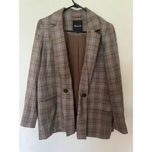 Madewell Caldwell Double Breasted Plaid Blazer size M businesswear tan/brown